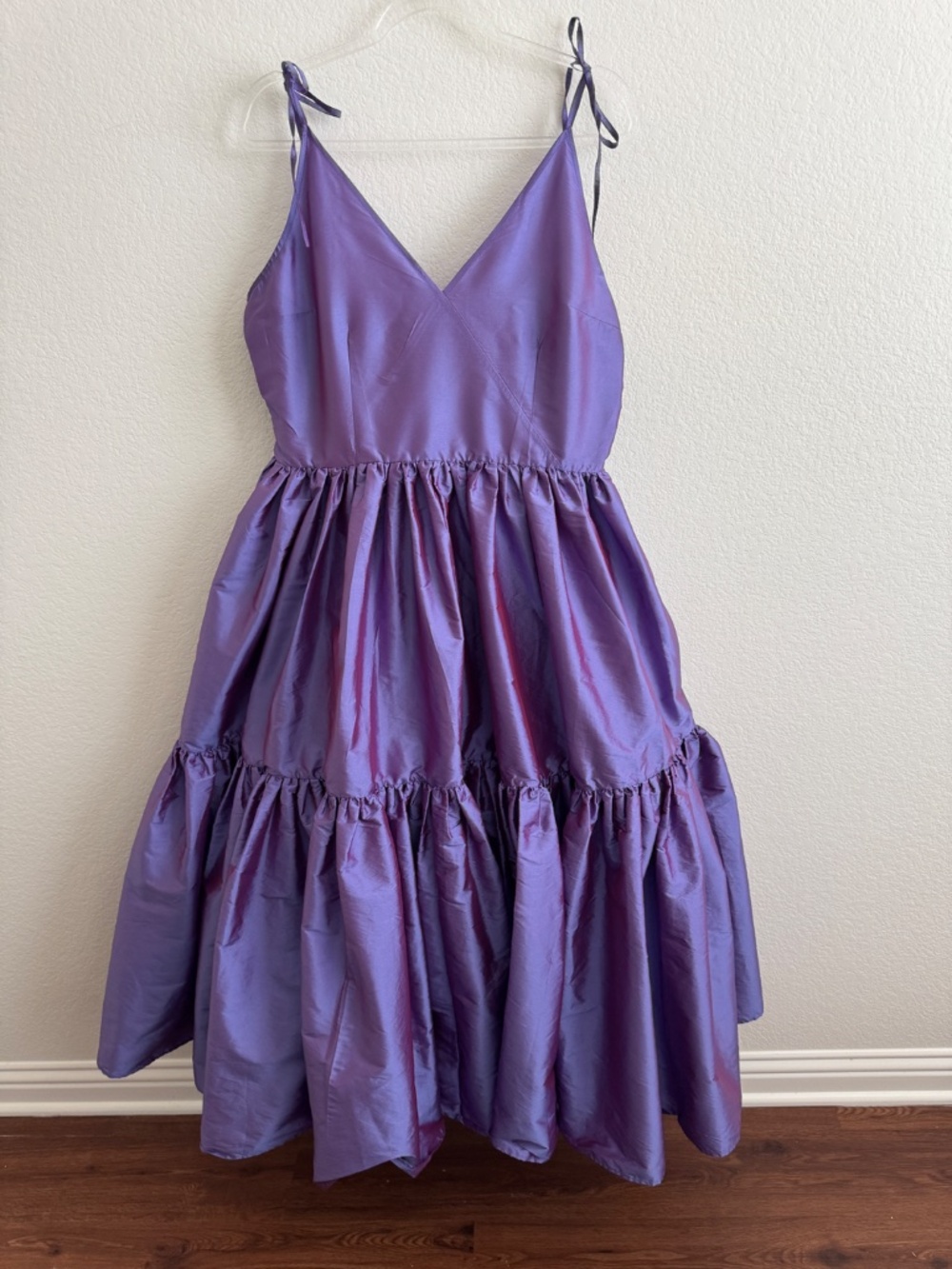 Anthropologie Bloni Tiered Shine Dress Purple Taffeta Party Dress Size XL - Picture 4 of 15